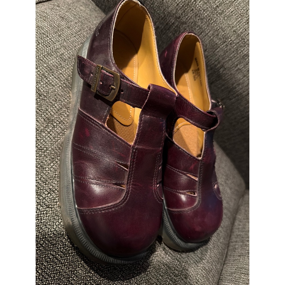 Dr. Martens 8366‎ Oxblood Burgundy Leather T-Bar Mary Janes England Size 7